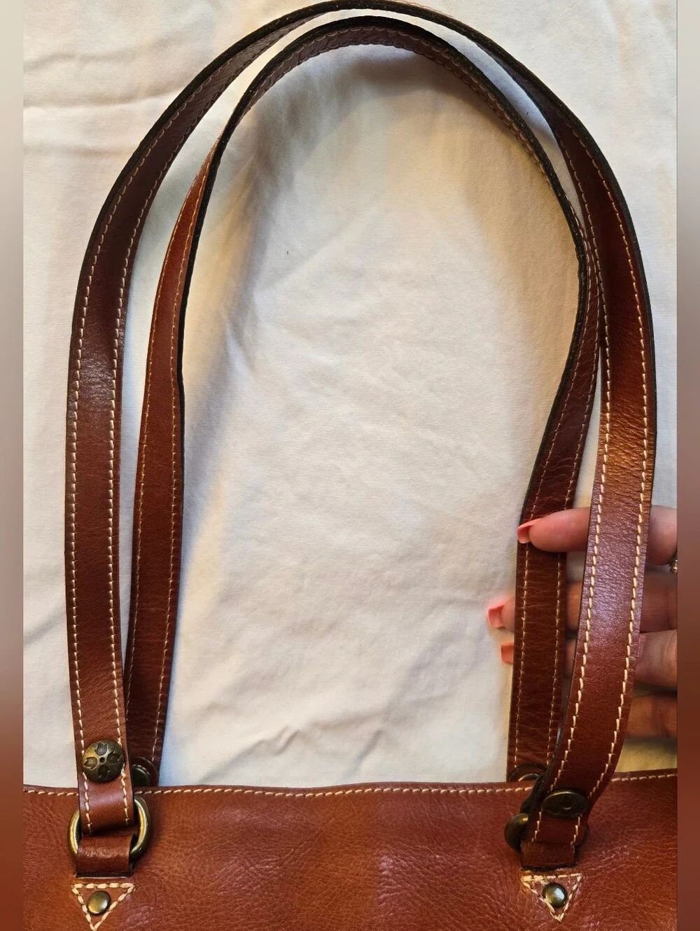 Patricia Nash Brown Italian Leather Tote Shoulder Bag Cognac Multi Pocket Large